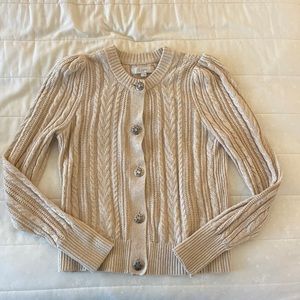 LOFT Oatmeal Cable Knit Cardigan Size Small